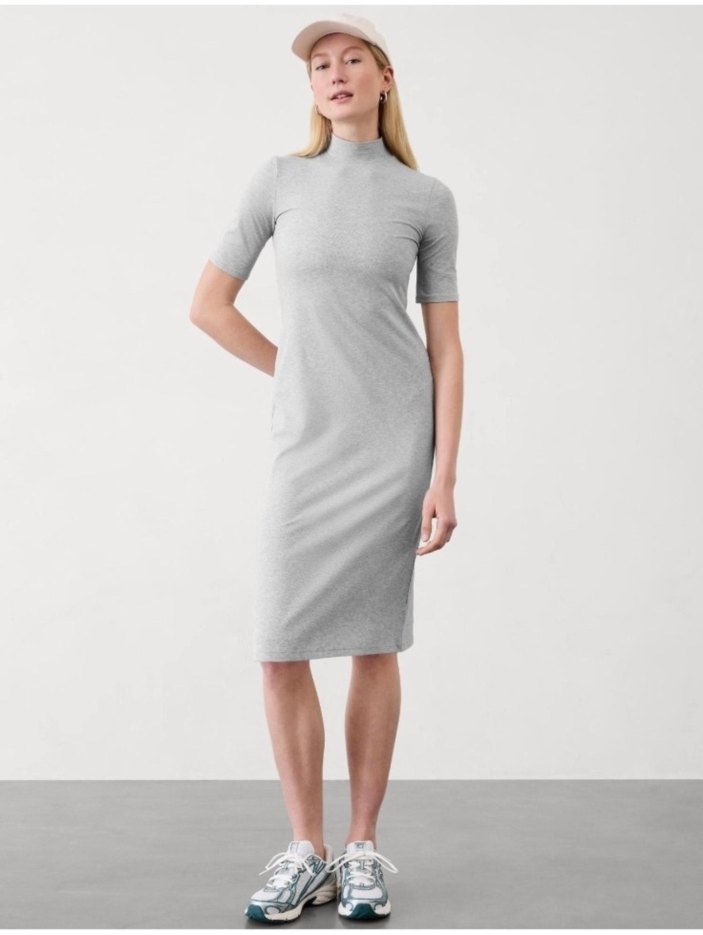 NWT Athleta Signature Rib Mock Neck Maxi Dress Large Tall Gray Modal Stretch